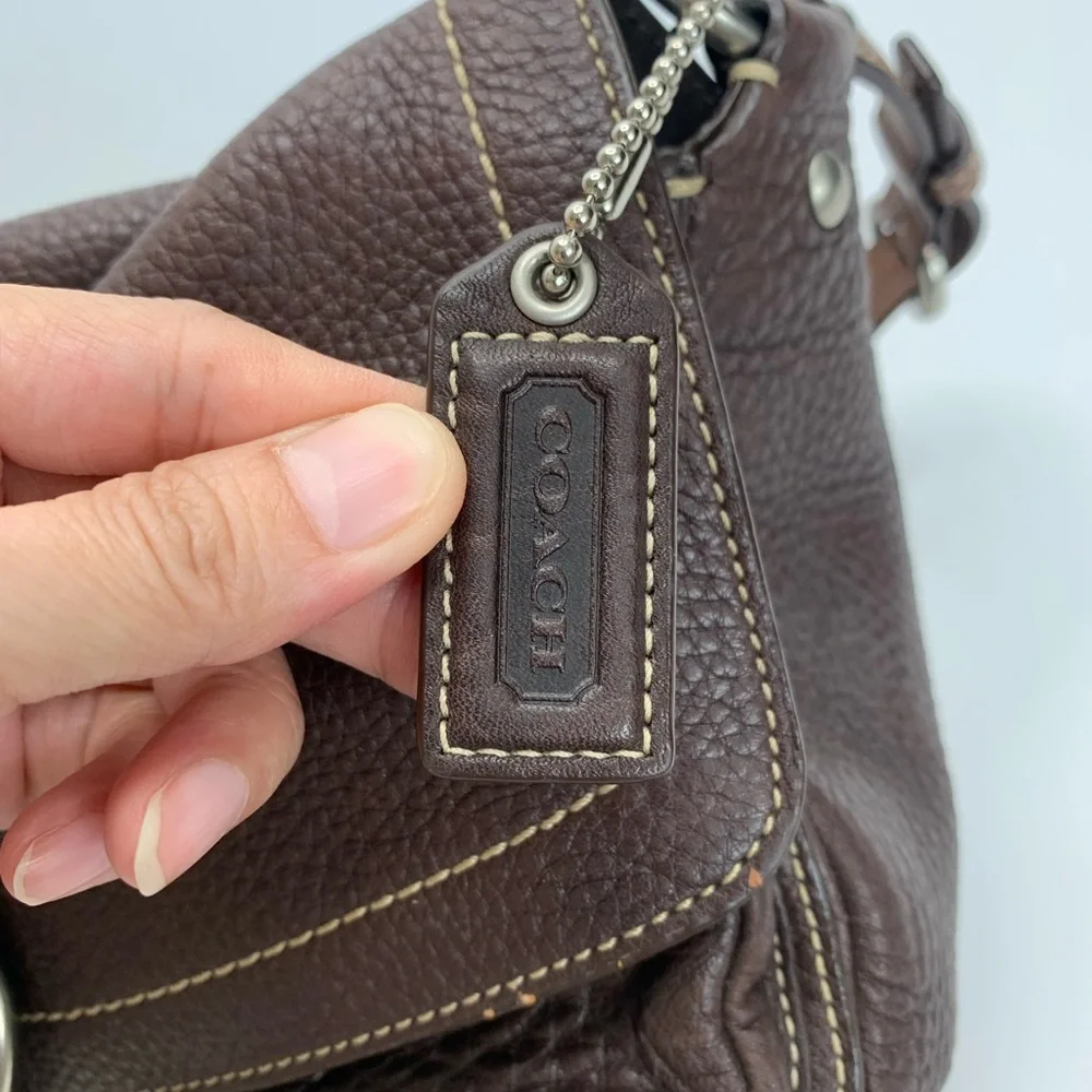 Vintage Y2K Coach Chelsea Bag Flap Hobo Brown Pebbled Leather Snap Closure‎